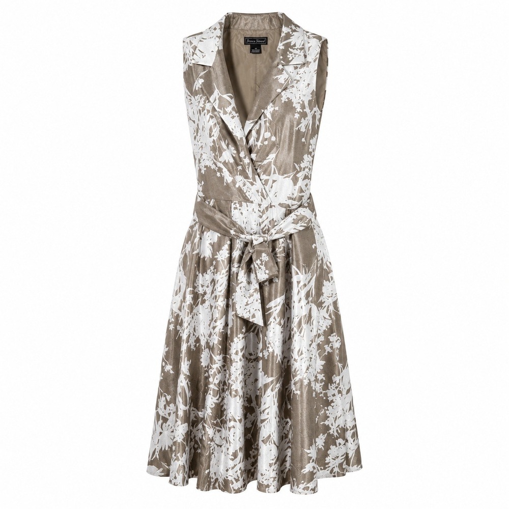 Jessica Howard Metallic Floral Fit Flare Cocktail Dress Women's 18 Taupe - Picture 2 of 7